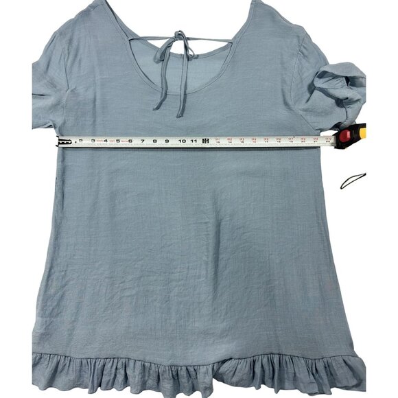 Cupshe Size L Womens Dress Light Blue Ruffle Hem Short Sleeve Blouse F  Rayon/Po - Picture 5 of 9